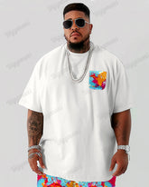 Cotton Fabric-color Pocket Stitching Short Sleeve T-shirt Shorts Set Men's Big and Tall